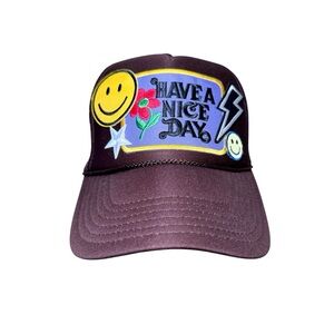 OTTO Brown Mesh Trucker Hat with Embroidered Patches | Embroidered Patch Trucker